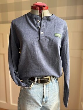 L.L. Bean Heather Navy Long-Sleeve Henley Small